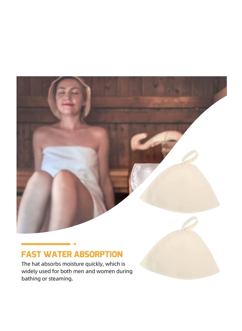 SYOSI Sauna Hat, Sauna Cap for Women and Men with Hang Loop, 100% Natural Felt Russian Bath Hat Sauna Room Bathroom Protect Your Head from Heat, Accessories for Sauna on The Street Steam Room, White 2pcs - Image 2