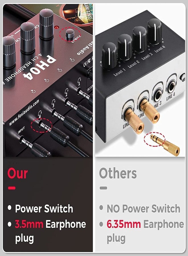 Fosi Audio مضخم صوت سماعة فوسي أوديو PH04 4 قنوات مع محول طاقة 12V 1A، مضخم صوت ستيريو فائق الصغر ومحمول لتقسيم السماعات للاستوديو والمسرح - Image 3