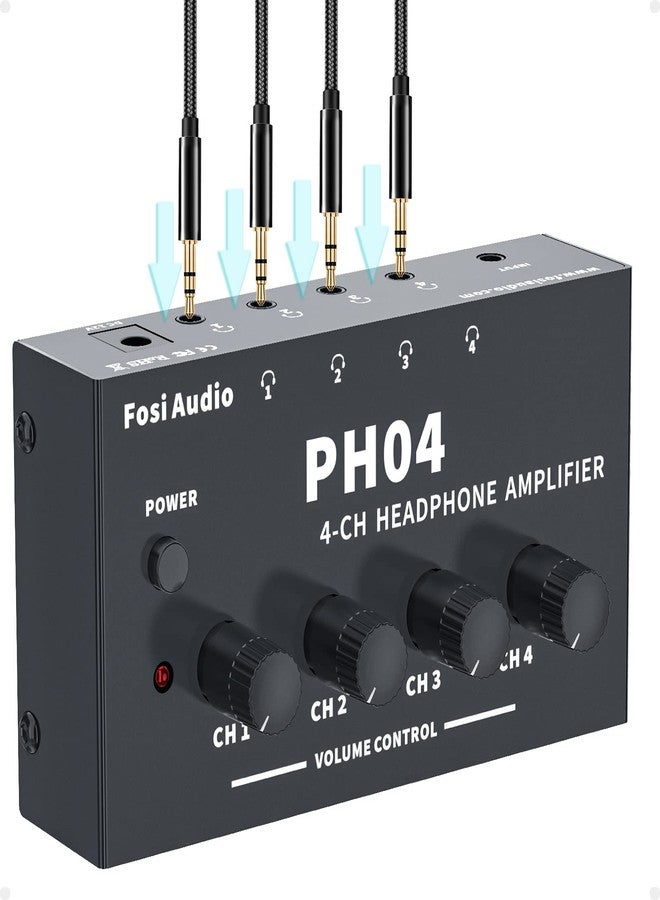 Fosi Audio مضخم صوت سماعة فوسي أوديو PH04 4 قنوات مع محول طاقة 12V 1A، مضخم صوت ستيريو فائق الصغر ومحمول لتقسيم السماعات للاستوديو والمسرح - Image 1