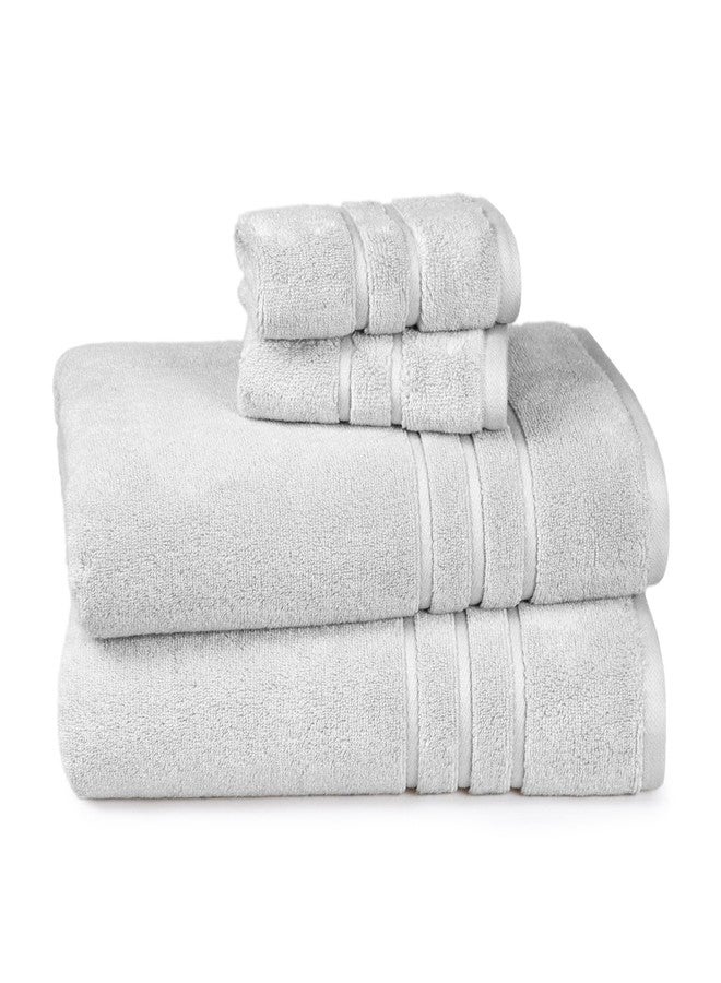 Trident Eco Twist 4 Pc Bath Towel Set, 2 Bath Towel 30x58 in, 2 Washcloth 13x13 in, Cotton and Viscose from Bamboo Towel, Plush, Absorbent, Zero Twist Bathroom Towels, Silver - Image 1