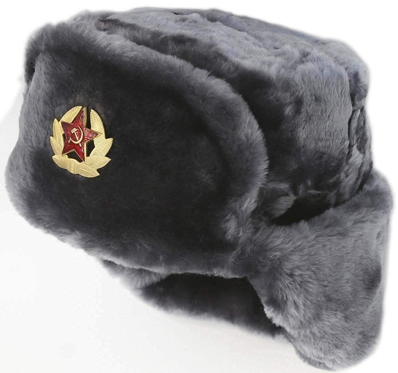 SIBERHAT Hat Russian Soviet Army Air force Fur Military Ushanka GR, Gray, Grey, Size L [metric-60, USA - 7 1/2 (23.5" around] - Image 2