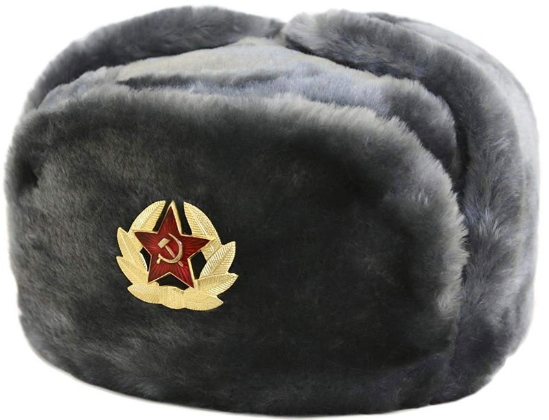 SIBERHAT Hat Russian Soviet Army Air force Fur Military Ushanka GR, Gray, Grey, Size L [metric-60, USA - 7 1/2 (23.5" around] - Image 1