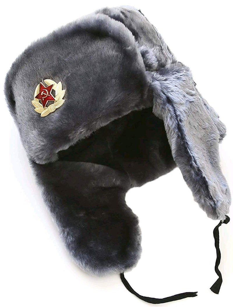 SIBERHAT Hat Russian Soviet Army Air force Fur Military Ushanka GR, Gray, Grey, Size L [metric-60, USA - 7 1/2 (23.5" around] - Image 3