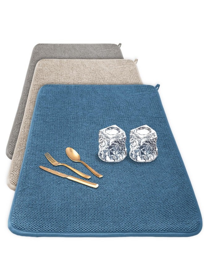 Ysanciuu 3 Pack XXL Dish Drying Mats,24×17" Absorbent Microfiber Dishes Drainer Mats,Large Size Pads for Kitchen Counter,Coffee,Rack,Under Sink(Beige,Blue,Gray)  - Image 1