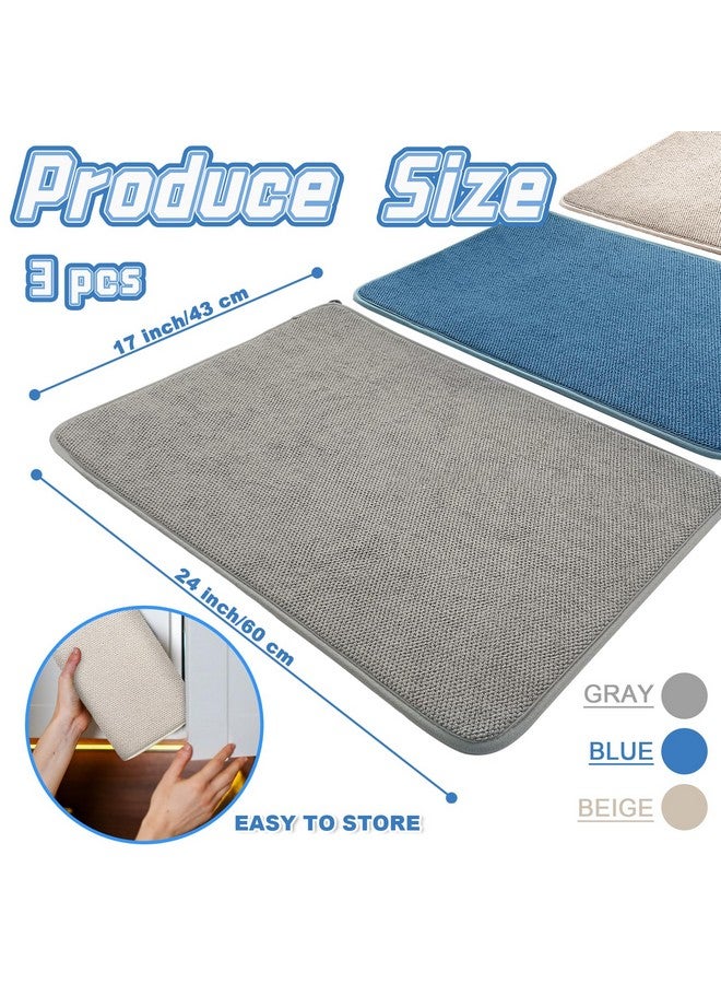 Ysanciuu 3 Pack XXL Dish Drying Mats,24×17" Absorbent Microfiber Dishes Drainer Mats,Large Size Pads for Kitchen Counter,Coffee,Rack,Under Sink(Beige,Blue,Gray)  - Image 4