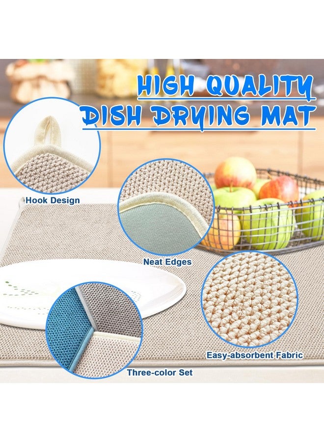 Ysanciuu 3 Pack XXL Dish Drying Mats,24×17" Absorbent Microfiber Dishes Drainer Mats,Large Size Pads for Kitchen Counter,Coffee,Rack,Under Sink(Beige,Blue,Gray)  - Image 3