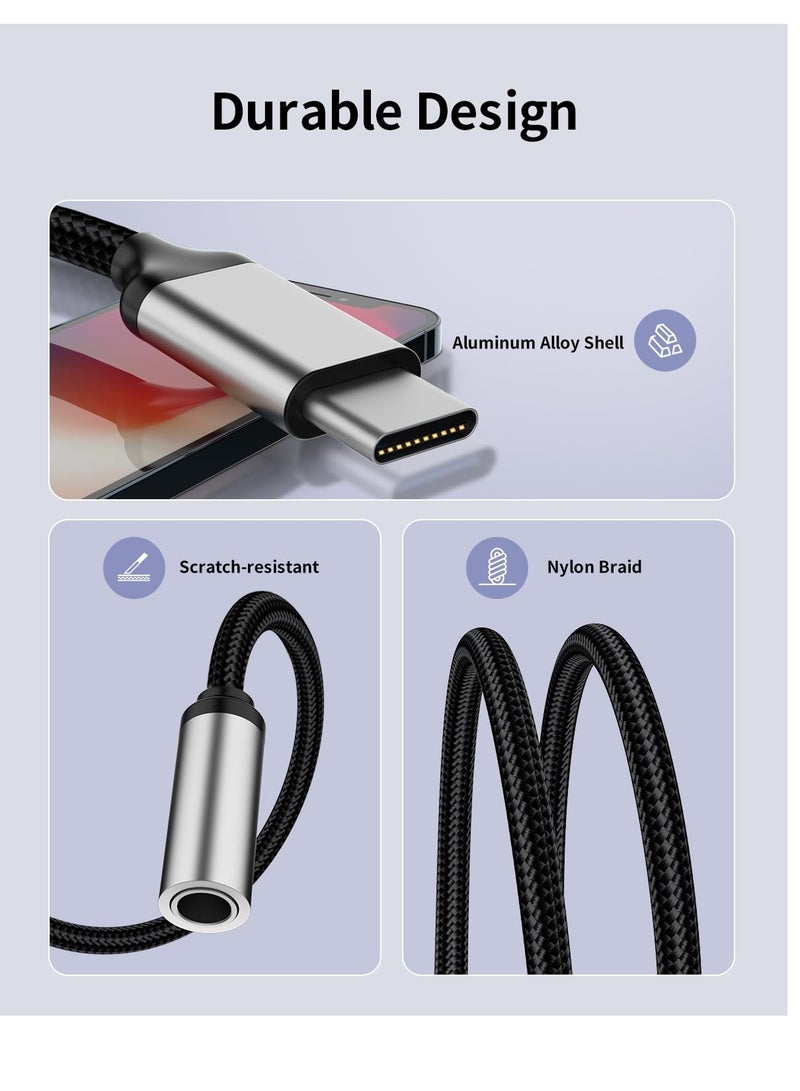 SYOSI محول سماعة رأس USB C إلى مقبس صوت 3.5 مم، كابل محول صوت رقمي من النوع C ذكر إلى 3.5 مم، كابل مضفر HiFi DAC لهاتف Samsung Galaxy S22 S21 iPhone 15 14 13 iPad MacBook Pixel 5 6 XL - Image 2