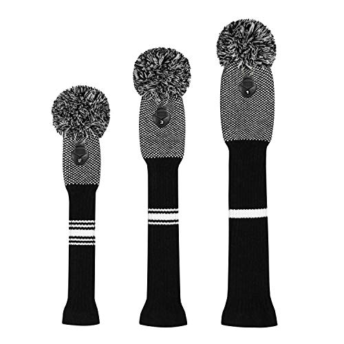 Scott Edward Knit Golf Club Cover Set of 3 Black and White Dot Fish Scale Pattern Protect Driver Wood(460cc) Fairway Wood and Hybrid/UT with Rotating Club Number Tags - Image 2