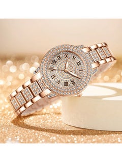 GELESE New fashion trend diamond full diamond Roman pattern ladies watch bracelet rose gold  - Image 2