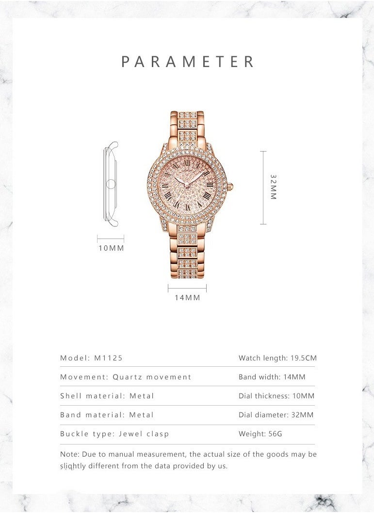 GELESE - New fashion trend diamond full diamond Roman pattern ladies watch bracelet rose gold - Image 1