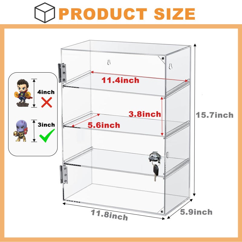 Acfunique Acrylic Display Case with Lock Key 4 Tier Clear Display Case Locking Cabinet for Collectibles Figure Knife Rock Perfume Countertop Retail Showcase Display Box Wall Mount with Shelves 11.8x5.9x15.7 in - Image 2