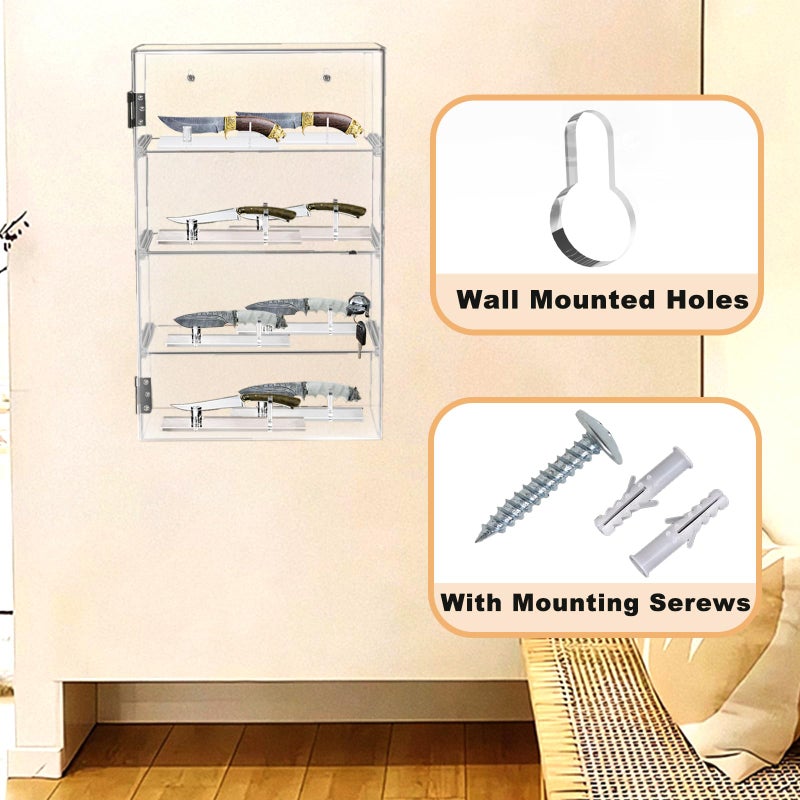Acfunique Acrylic Display Case with Lock Key 4 Tier Clear Display Case Locking Cabinet for Collectibles Figure Knife Rock Perfume Countertop Retail Showcase Display Box Wall Mount with Shelves 11.8x5.9x15.7 in - Image 4