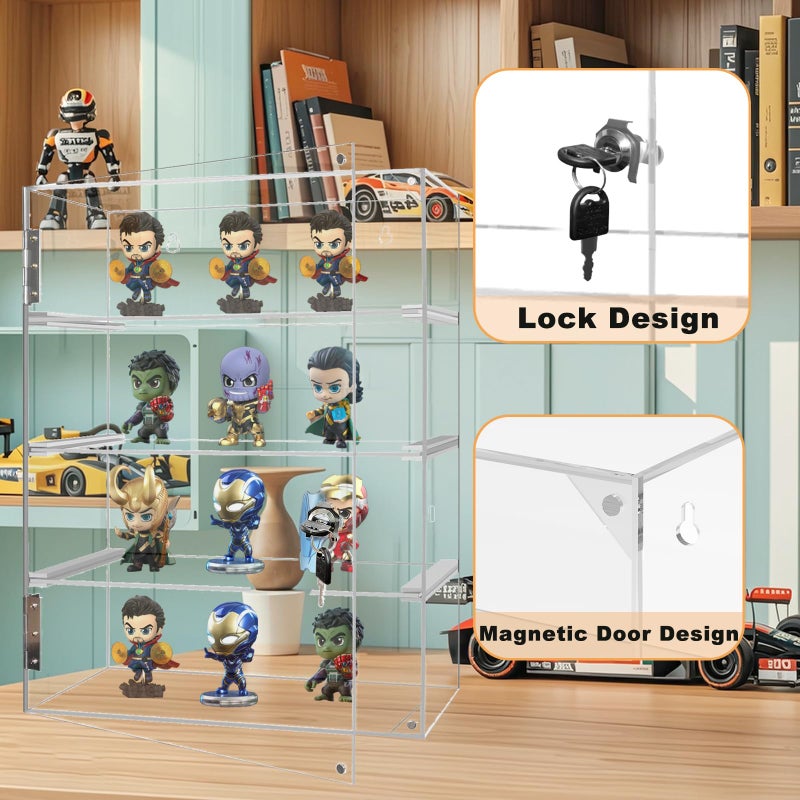 Acfunique Acrylic Display Case with Lock Key 4 Tier Clear Display Case Locking Cabinet for Collectibles Figure Knife Rock Perfume Countertop Retail Showcase Display Box Wall Mount with Shelves 11.8x5.9x15.7 in - Image 3