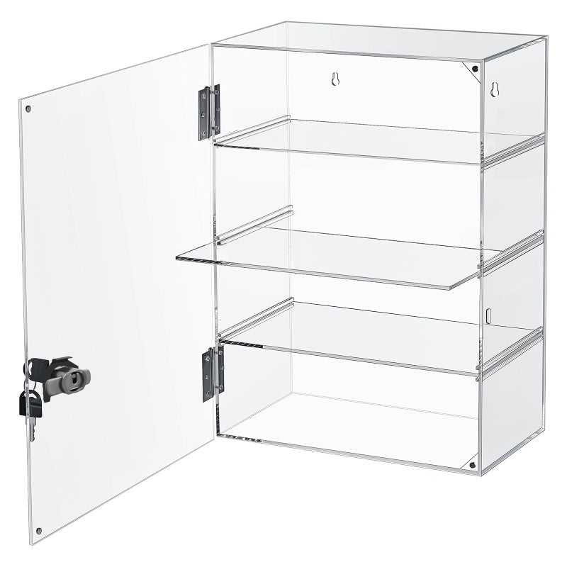Acfunique Acrylic Display Case with Lock Key 4 Tier Clear Display Case Locking Cabinet for Collectibles Figure Knife Rock Perfume Countertop Retail Showcase Display Box Wall Mount with Shelves 11.8x5.9x15.7 in - Image 1