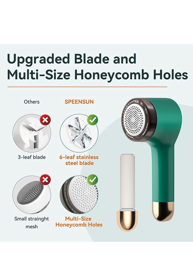 Y&D Fabric Shaver Fuzz Remover, Sweater Shaver, Electric Clothes Lint Remover 2 in 1 for Sweaters Sofas USB with Rollers and 6-Leaf Blades(Green) - Image 2