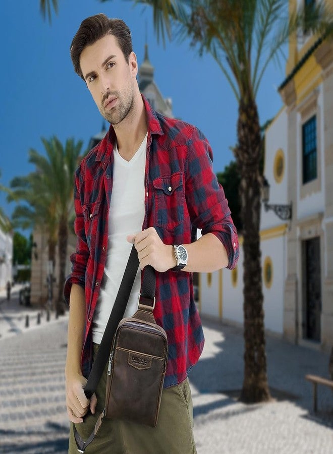 CONTACTS Full Grain Leather Sling Bag for Men Small Crossbody Chest Bag Casual Shoulder Daypack Travel Phone Purse Side Bag - Image 3