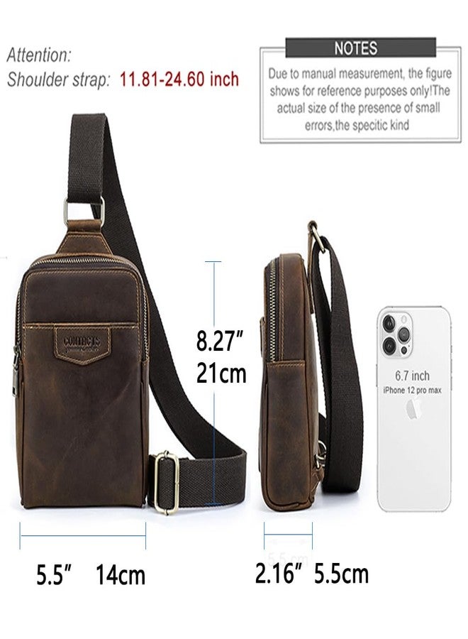 CONTACTS Full Grain Leather Sling Bag for Men Small Crossbody Chest Bag Casual Shoulder Daypack Travel Phone Purse Side Bag - Image 4
