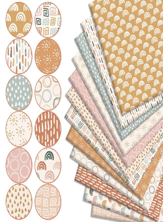 وولاين مجموعة أقمشة قطنية بوهيمية من والين، 12 قطعة، بتصميمات بوهيمية لشمس ودائرة وقطرات مطر، قطع قماش مربعة للخياطة والحرف اليدوية، مقاس 18 × 22 بوصة - Image 3