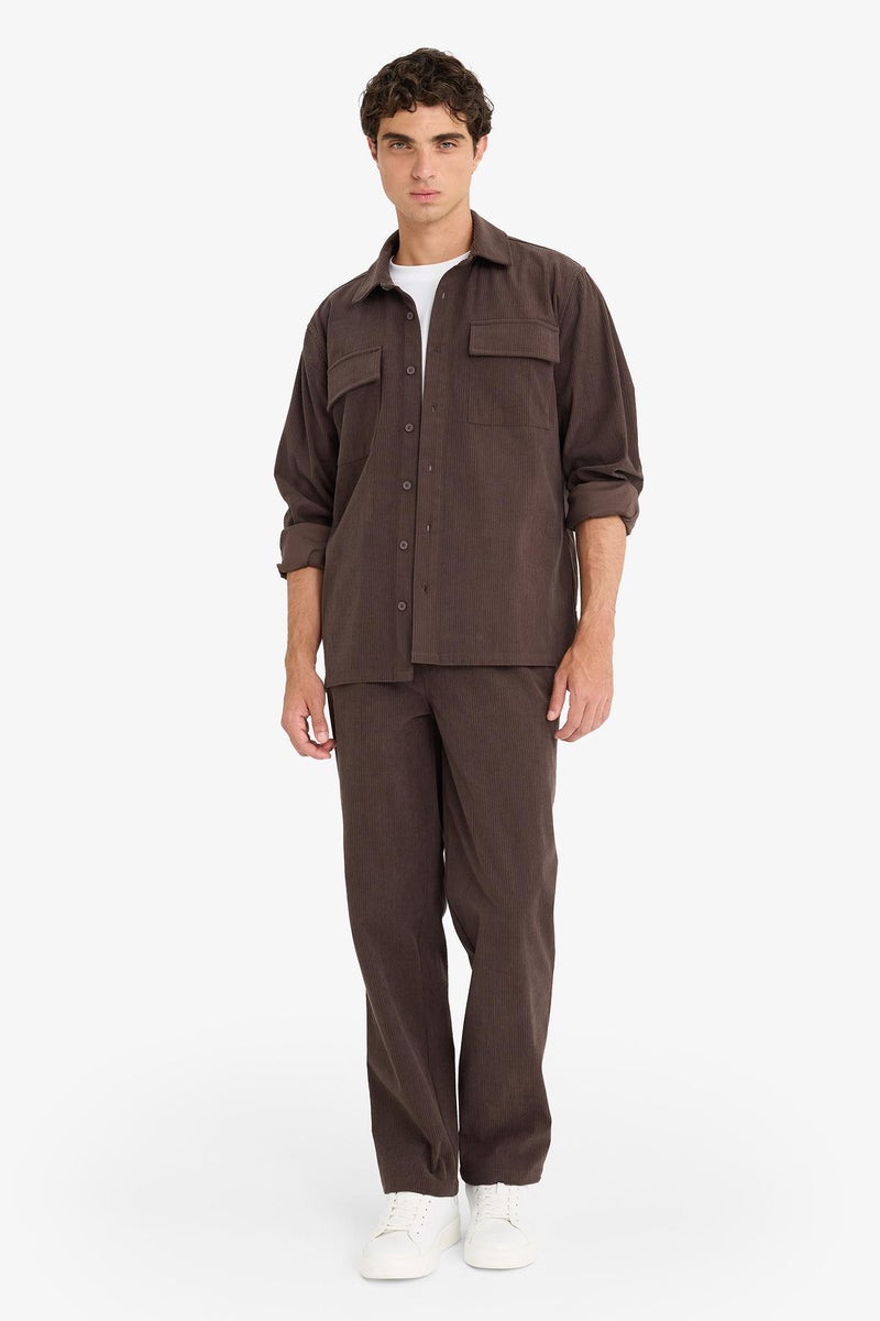 DeFacto Brown Man Wide Leg Corduroy Trousers Casual - Image 5