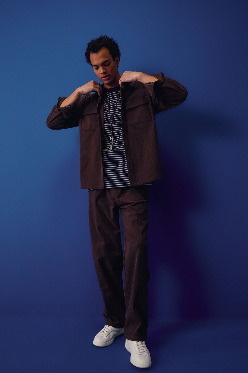 DeFacto Brown Man Wide Leg Corduroy Trousers Casual - Image 1