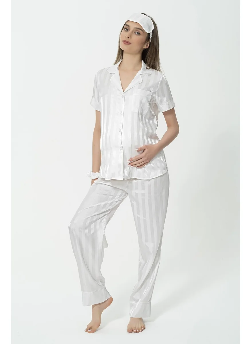 For You Mama 5-Piece White Jacquard Short Sleeve Pajama Set S26827