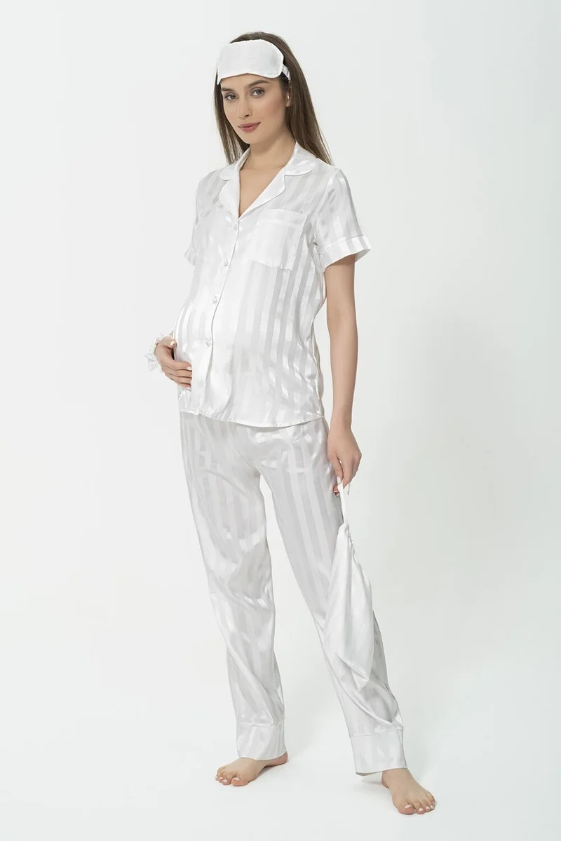 فور يو ماما 5-Piece White Jacquard Short Sleeve Pajama Set S26827
