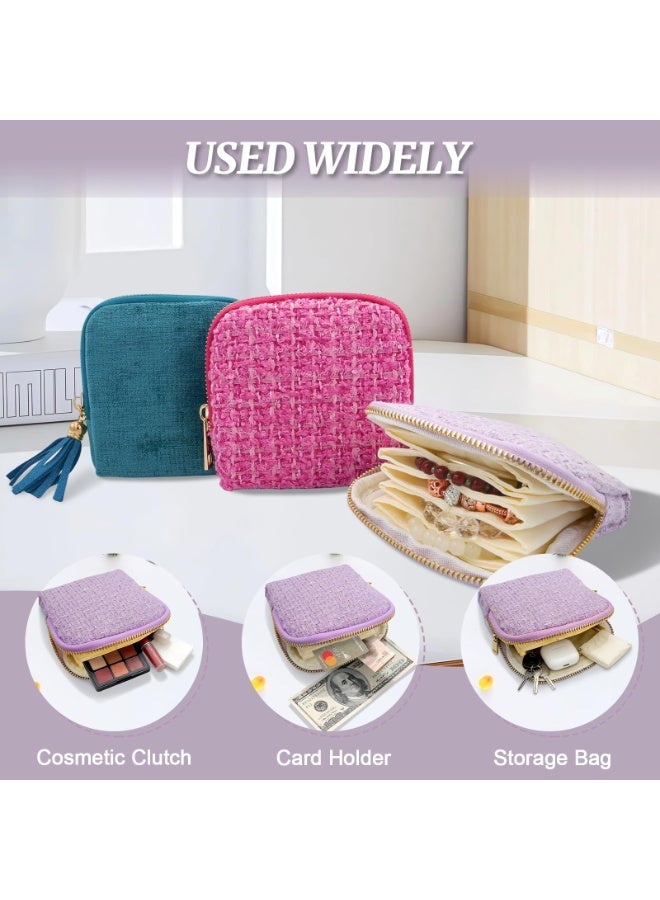 Small Travel Jewelry Case, Jewelry Pouch Bags with Zipper, 6-Layer Velvet Organizer Pouch for Bracelet Rings Earrings, Anti-Scratch & Portable Jewelry Bag Holder for Travel & Everyday Use (purple) - Image 5