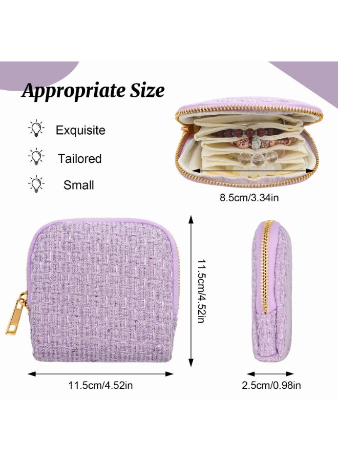 Small Travel Jewelry Case, Jewelry Pouch Bags with Zipper, 6-Layer Velvet Organizer Pouch for Bracelet Rings Earrings, Anti-Scratch & Portable Jewelry Bag Holder for Travel & Everyday Use (purple) - Image 3