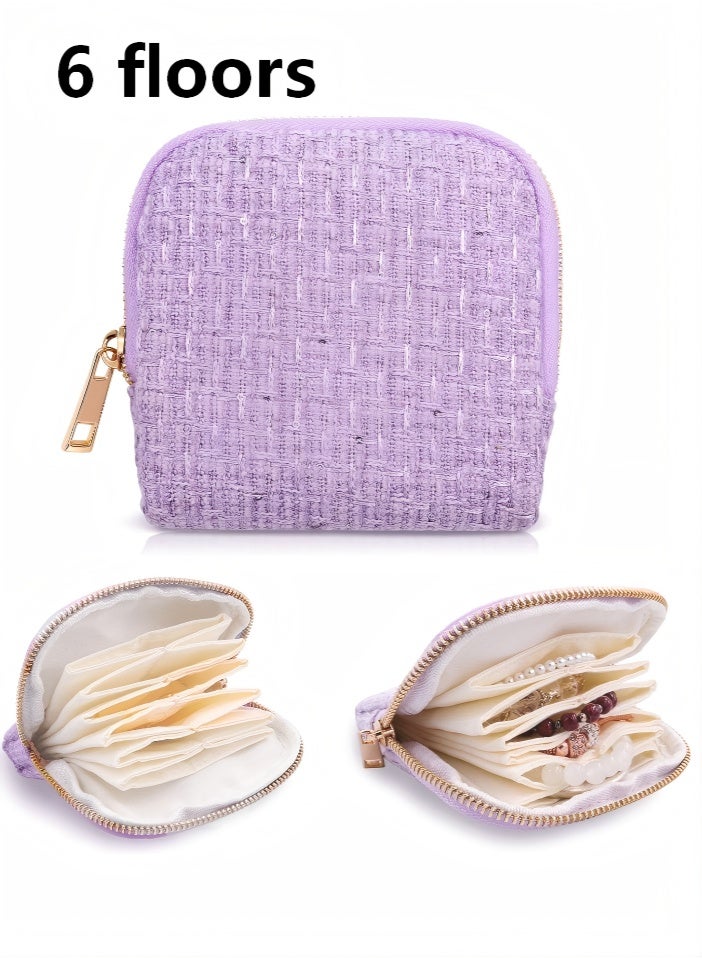 Small Travel Jewelry Case, Jewelry Pouch Bags with Zipper, 6-Layer Velvet Organizer Pouch for Bracelet Rings Earrings, Anti-Scratch & Portable Jewelry Bag Holder for Travel & Everyday Use (purple) - Image 1