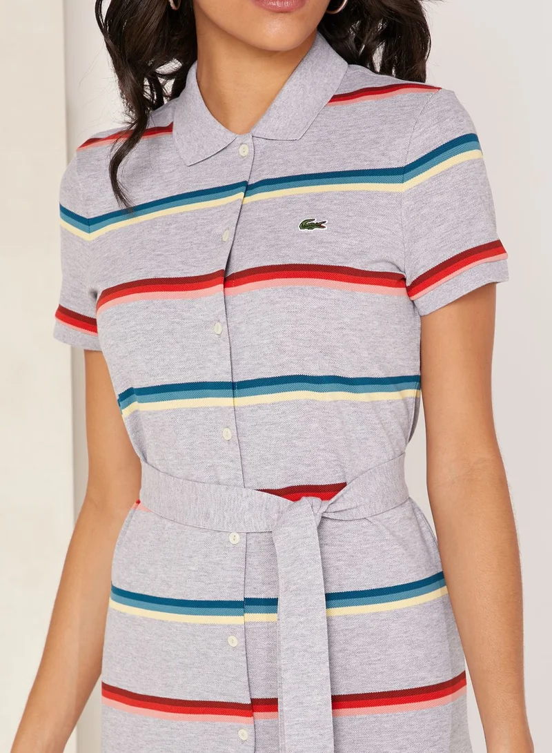 LACOSTE Striped Logo Polo Maxi Dress