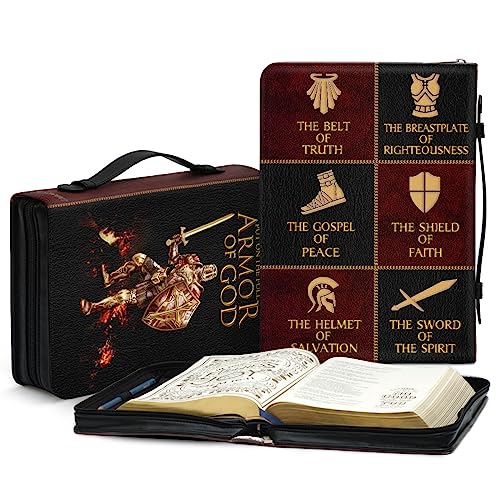 Jesuspirit - Leather Bible Cover for Men - Personalized Bible Case for Men, Bible Study Supplies, Christian Gifts for Men & Women (A - Armor of God Bible Cover, Large) - Image 1