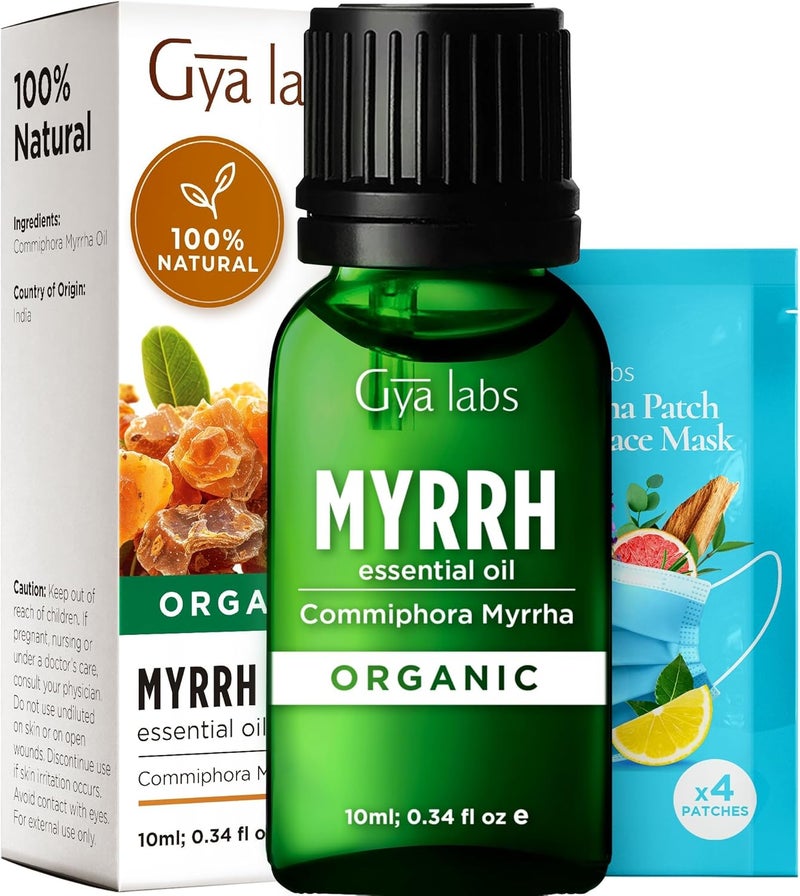 Gya Labs Organic Myrrh Essential Oil for Skin and face- 100% Pure Natural Myrrh Oils Organic for Diffuser, Hair, Candle Making & Massage, Natural Aromatherapy (0.34 Fl Oz)