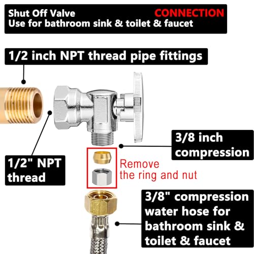 Lidertik 10 Pack Lidertik 12 inch NPT Thread Angle Stop Valve 12 inch x 38 inch Compression for Water Toilet Bathroom Sink Brass Plated Chrome 14 Turn Valve LIJF1NPTA10 PCS - Image 3