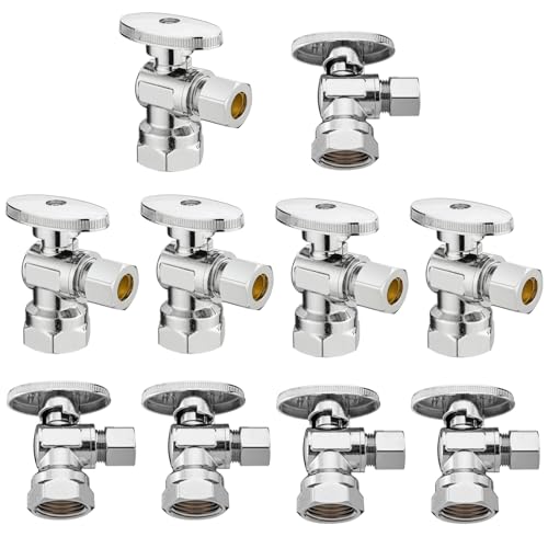 Lidertik 10 Pack Lidertik 12 inch NPT Thread Angle Stop Valve 12 inch x 38 inch Compression for Water Toilet Bathroom Sink Brass Plated Chrome 14 Turn Valve LIJF1NPTA10 PCS - Image 1