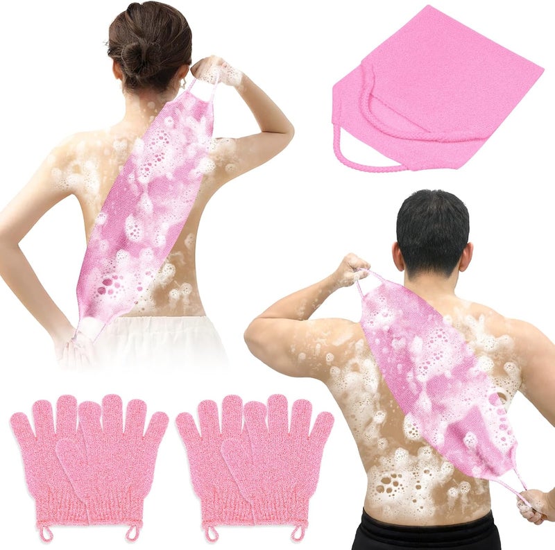 Vicloon Exfoliating Shower Towel with Shower Gloves 5Pcs Exfoliating Glove and Exfoliating Bath Towel Set 4Pcs Exfoliating Gloves and 1Pcs Showers Scrubber Wash Cloth for Bath and Removing Dead Skin