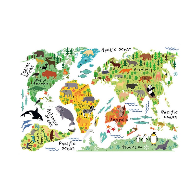 World Map Wall Stickers 3-in-1 Educational Design Removable - Repositionable Wall Decals for Kids Nursery Home Decor - Image 1