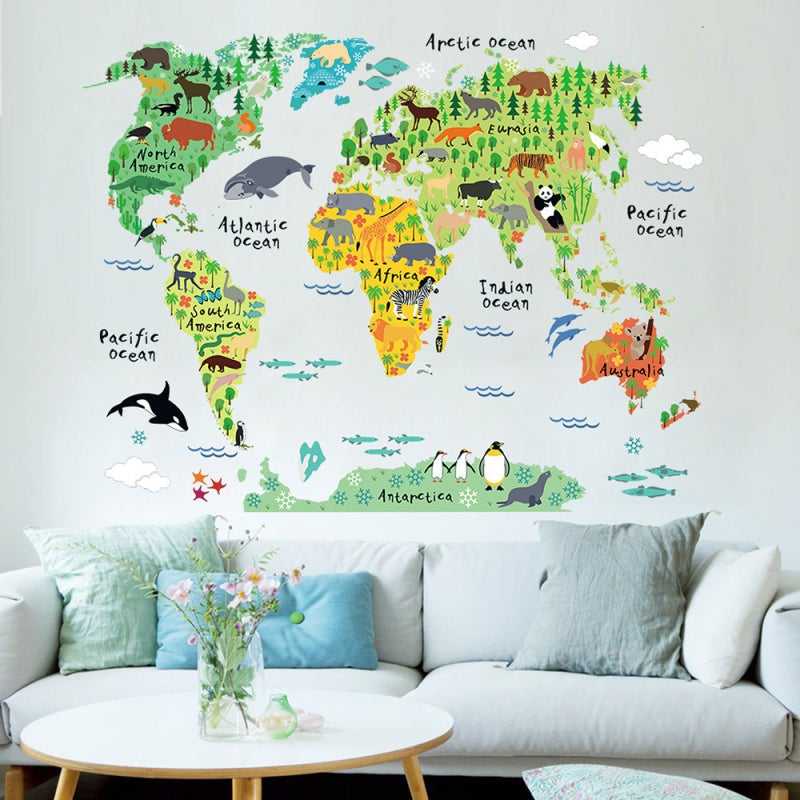 World Map Wall Stickers 3-in-1 Educational Design Removable - Repositionable Wall Decals for Kids Nursery Home Decor - Image 3