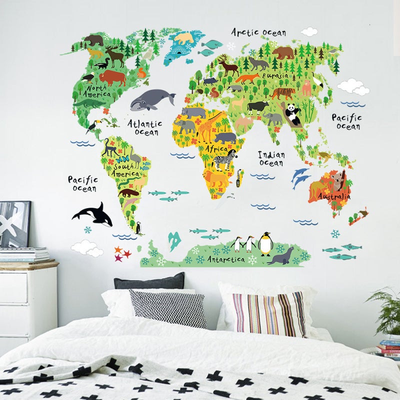 World Map Wall Stickers 3-in-1 Educational Design Removable - Repositionable Wall Decals for Kids Nursery Home Decor - Image 2
