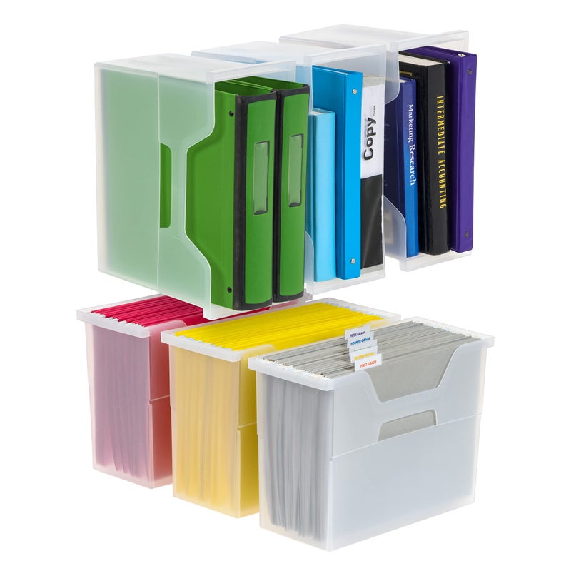 IRIS IRIS USA Medium Portable Desktop File Box with Open Lid 6 Pack Side Handles Hanging File Folders Tabs  Inserts Letter Size Magazines Newspapers Mail Books Notebooks Clear 