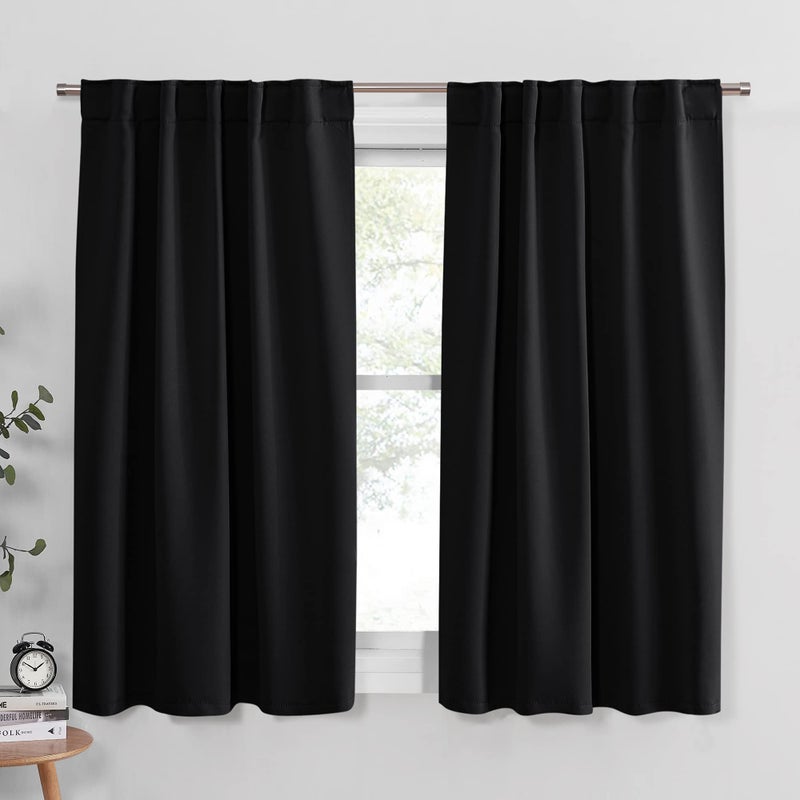 PONY DANCE Short Blackout Curtains 45 inch Long  Thermal Insulated Black Curtains for BathroomKitchenBedroom 42 Wide by 45 Inches Length Black 2 Panels
