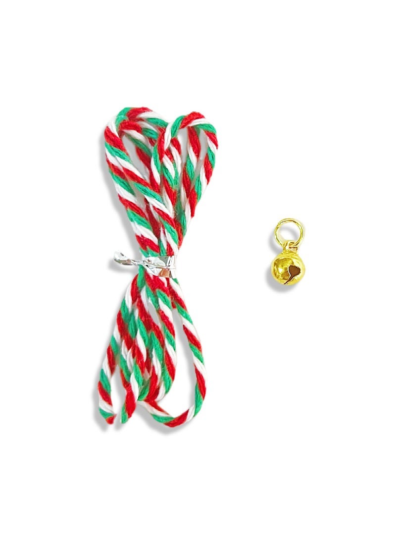 Generic - Plush Dog Toy Twisted Stick Bell Rope Red, green and white rope 50cm + gold hanging ring bell - Image 1