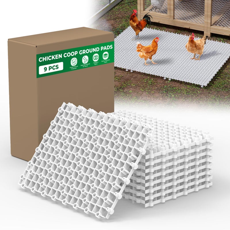 Forestchill Chicken Coop Ground Pads, 9 Pcs Plastic Floor Pads for Chicken Coops, Reusable Interlocking Walking Mats, Chicken Coop Accessories to Keep Coop Dry and Clean, Flexible to Splice - Image 1