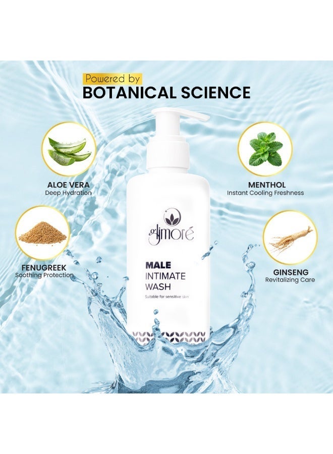 Glimore Male Intimate Wash | pH-Balanced Men's Hygiene Care with Aloe Vera, Ginseng & Menthol | Daily Gentle Cleanser for Freshness & Comfort | 250 ML - Image 2