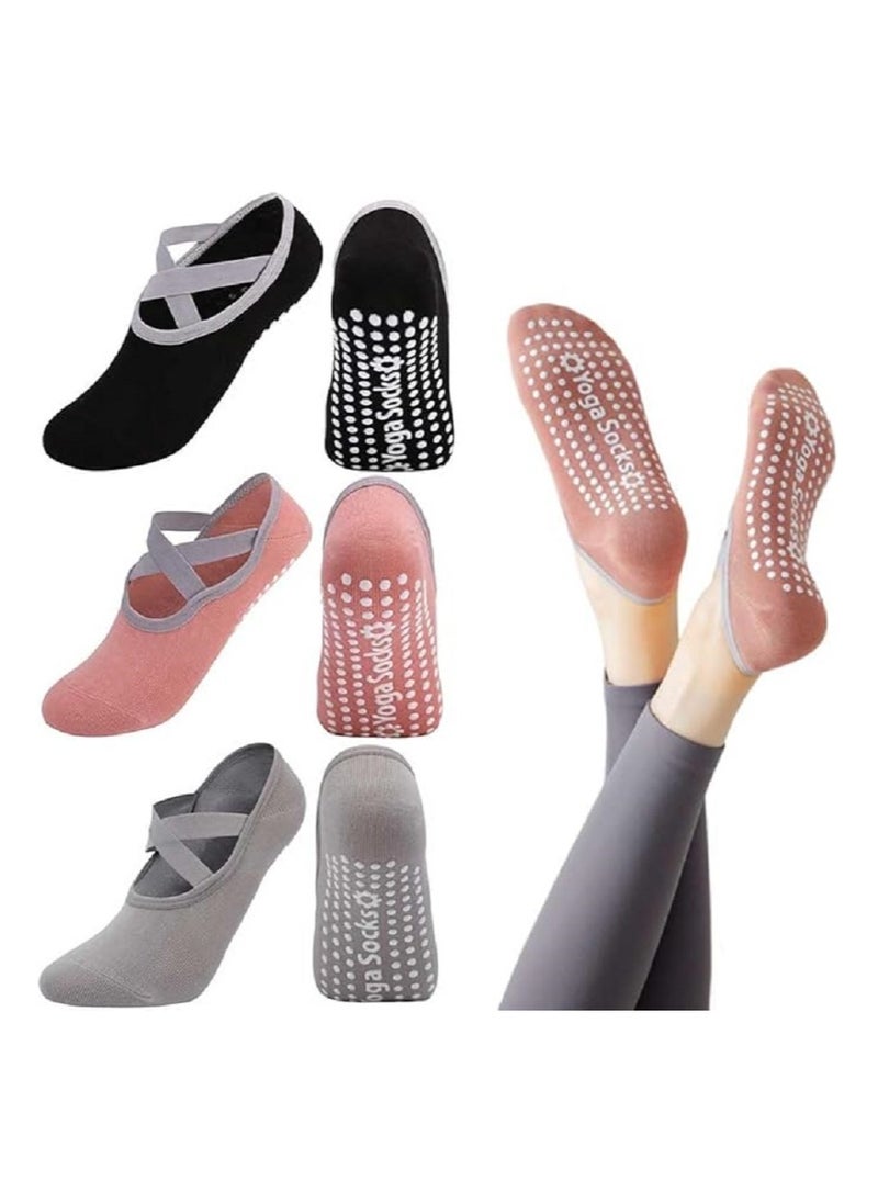 DELGREEN - 3 PCS Yoga Grip Socks For Women，Pilates Anti Slip Socks Non Slip Socks For Pilates,Yoga, Ballet, Dance - Image 1