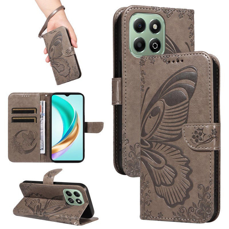 erorex For Honor X6c / X6b / X6a / X5b Swallowtail  Embossed Leather Phone Case(Grey) - Image 1