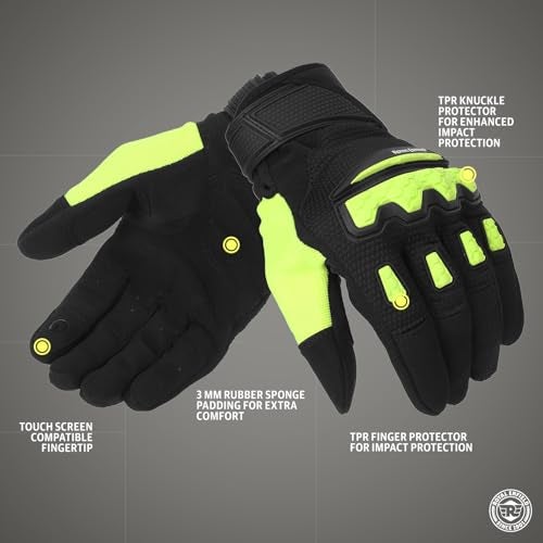 Royal Enfield Urban Hustler V2 Riding Gloves 100% Polyester Air Mesh for Ventilation | TPR Knuckle Protectors | Microsuede Grip Patch | Poly Stretch Fabric for Better Flexibility NEON Green XL 23CM - Image 2