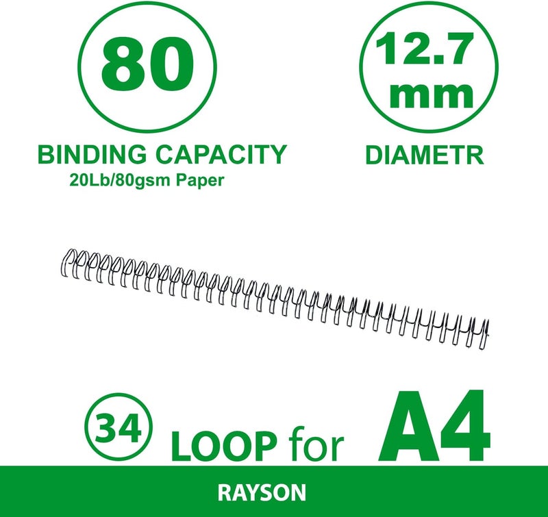 RAYSON 3:1 Pitch Double Loop Wire Binding Rings, 12.7mm Spine Diameter, Black, 100pcs/Box - Image 3