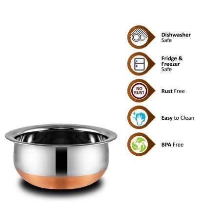 Nirvika Stainless Steel Copper Bottom Handi Set with Lid 5 Pieces Serving Bowl Cookware Set patila/Tapeli Size: 500 ML,750 ML, 1000 ML,1500 ML,2000 ML - Image 3