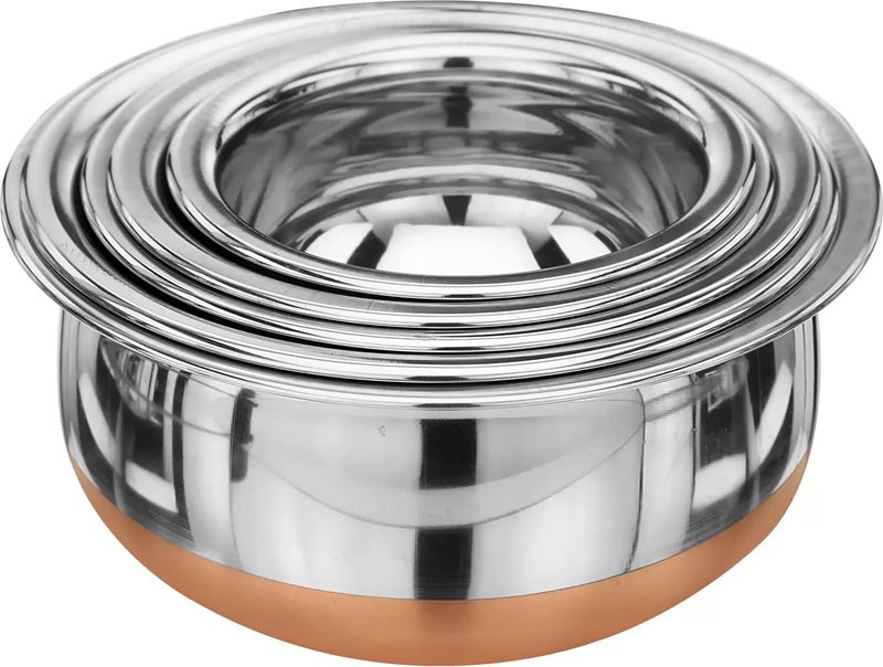 Nirvika Stainless Steel Copper Bottom Handi Set with Lid 5 Pieces Serving Bowl Cookware Set patila/Tapeli Size: 500 ML,750 ML, 1000 ML,1500 ML,2000 ML - Image 4