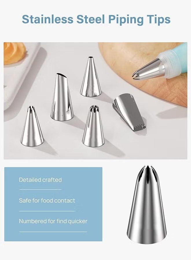 هومستر 124 قطعة مجموعة فوهات الزينة، مجموعة زينة الكعك، فوهات الزينة المصنوعة من الفولاذ المقاوم للصدأ، كيس فوهات سيليكون قابل لإعادة الاستخدام، مناسبة للكعك، الكب كيك، البسكويت، الحلوى، المبتدئين - Image 5
